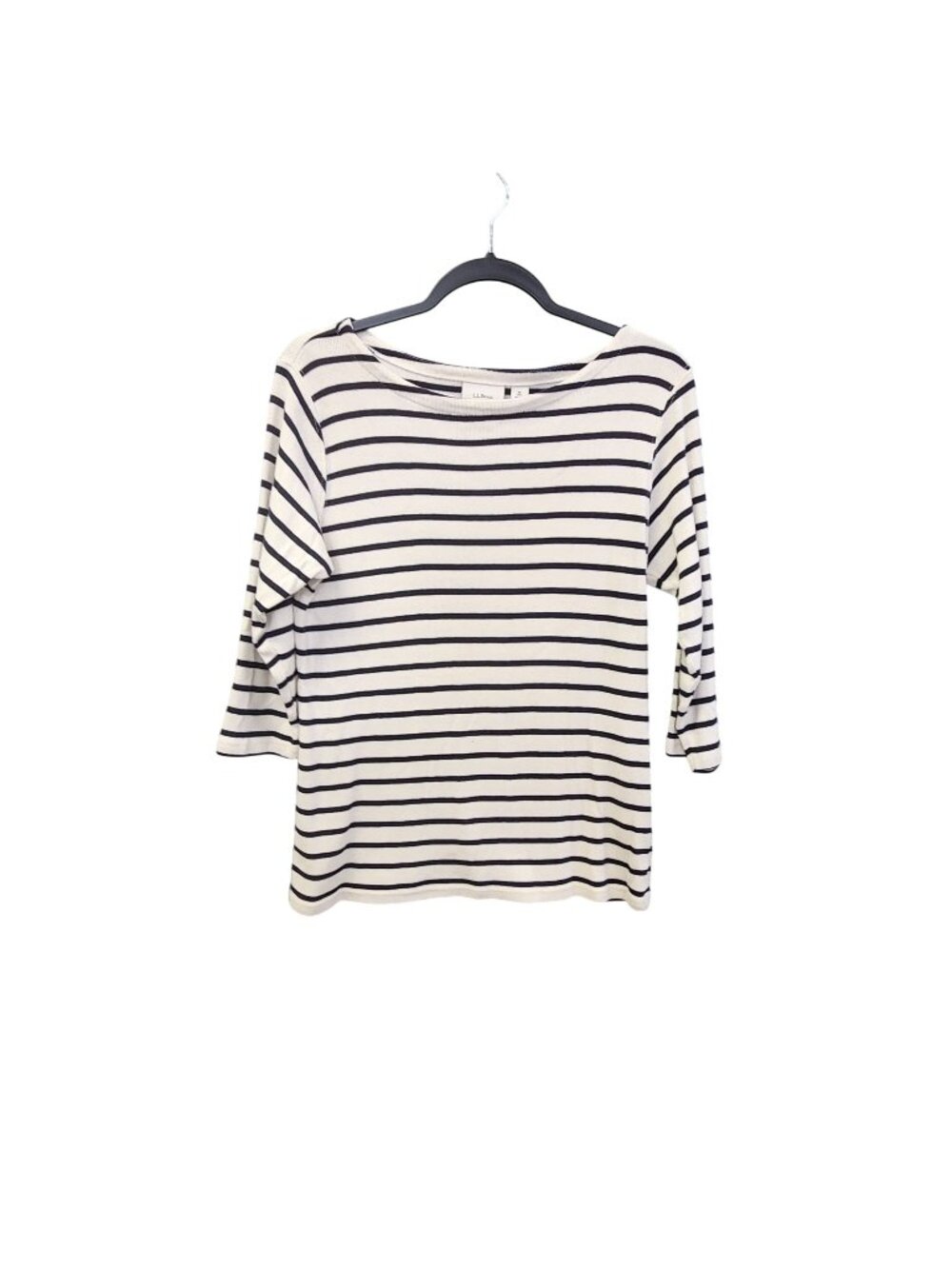 L.L.Bean Womens Striped 3/4 Sleeve Cotton Boatneck Top M White & Navy 3711